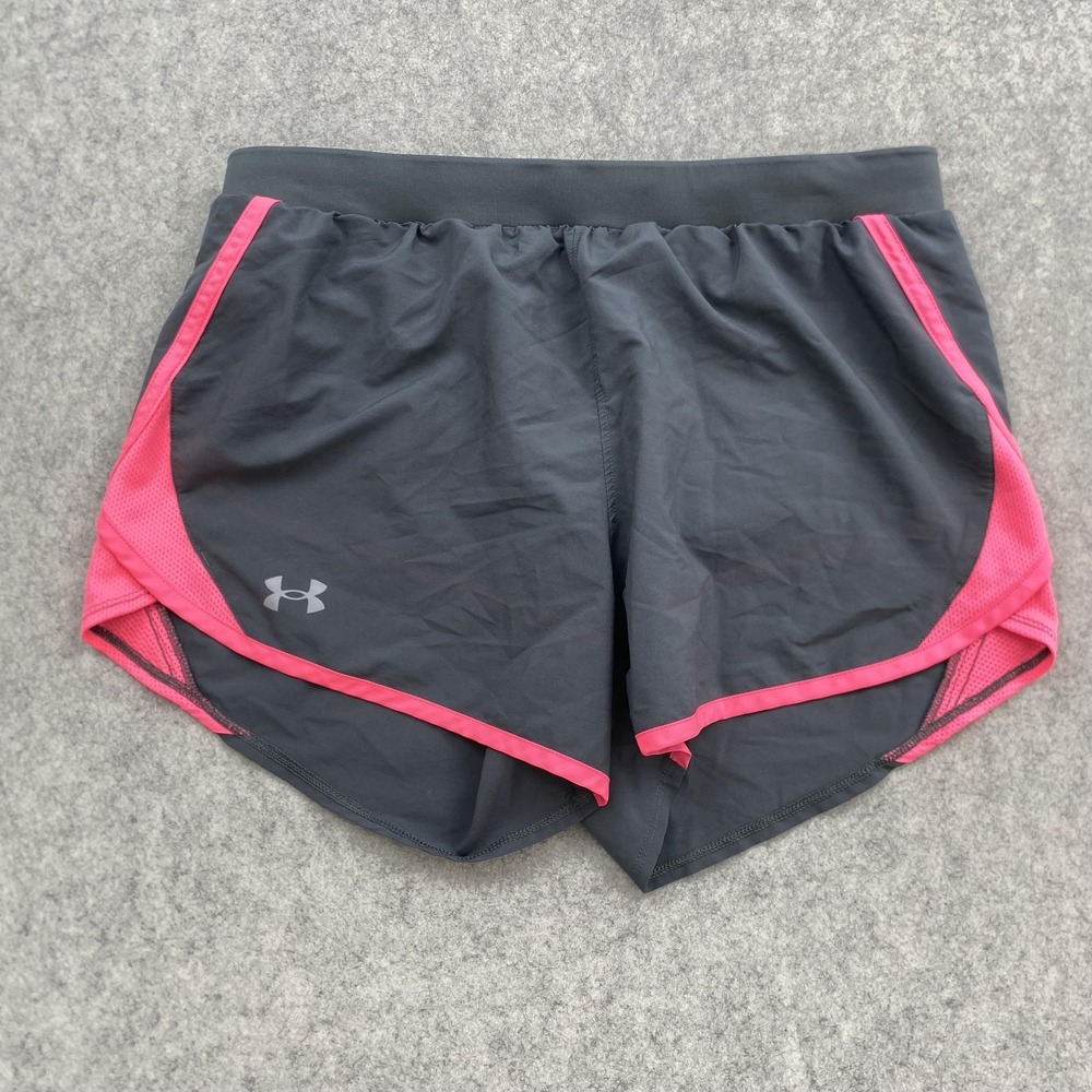 Under Armour Shorts Womens Medium (30x3) Gray Pink Running HeatGear Lined Mesh